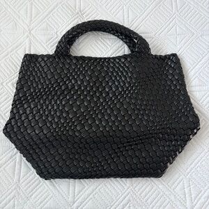 Unbranded Woven Handbag Double Handles Removable Bottom Black Soft Touch 15x10